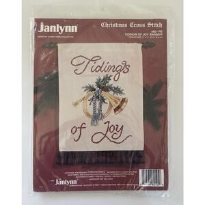 Vtg Janlynn Christmas Cross Stitch Kit Tidings of Joy Wall Hanging Plaid 1993